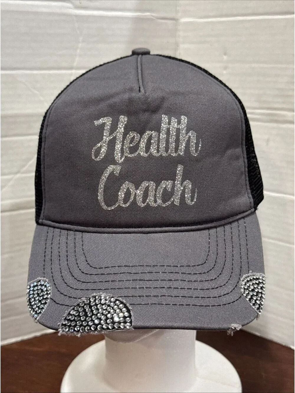 Women’s Health Coach Faux Rhinestone Diamond Workout Run Snapback Baseball Cap